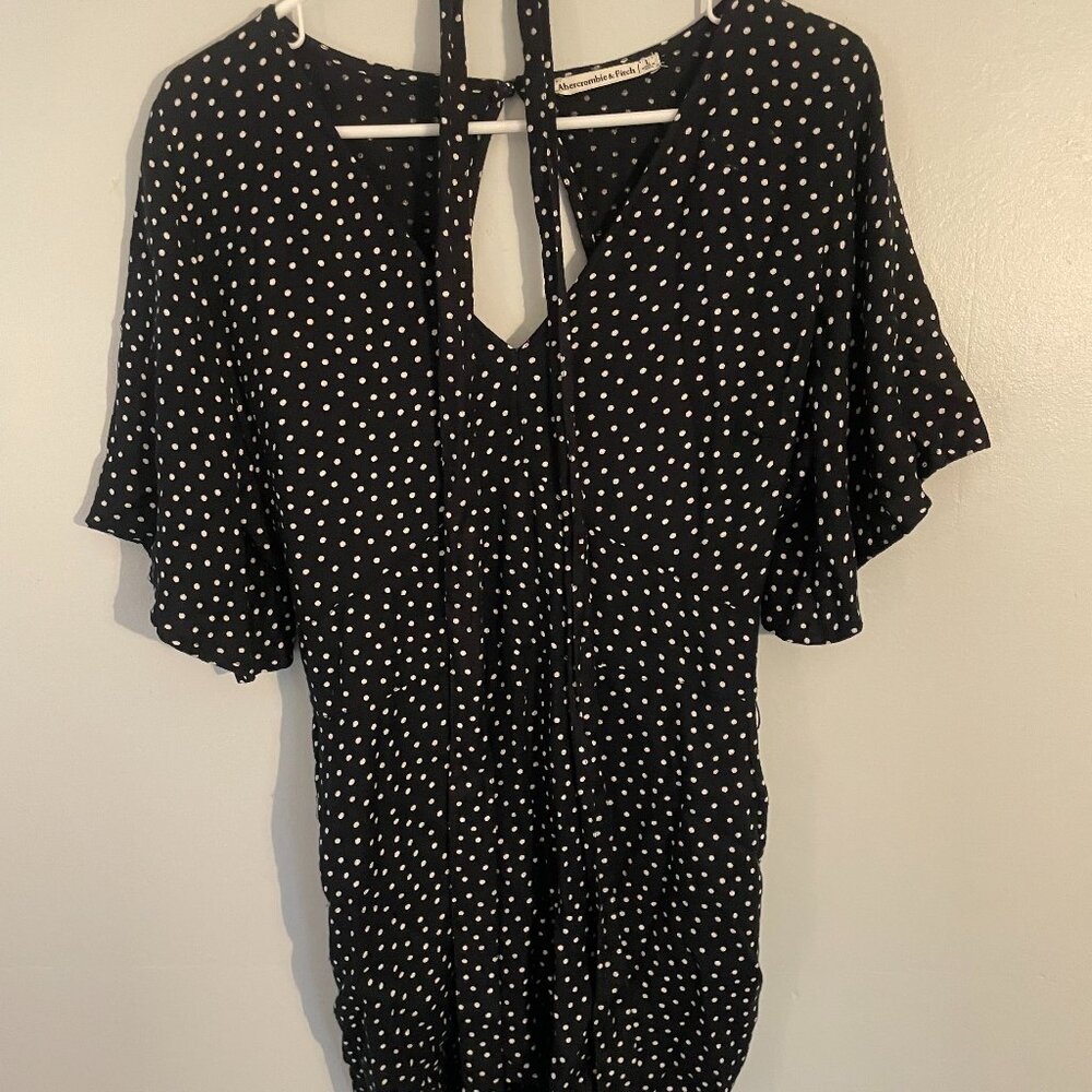 Abercrombie Romper - Black and White Polkadot - Open Back - Large